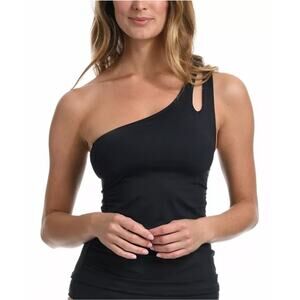 La Blanca Tankini Top Size 12 Island Goddess One Shoulder Keyhole Black NWT Swim